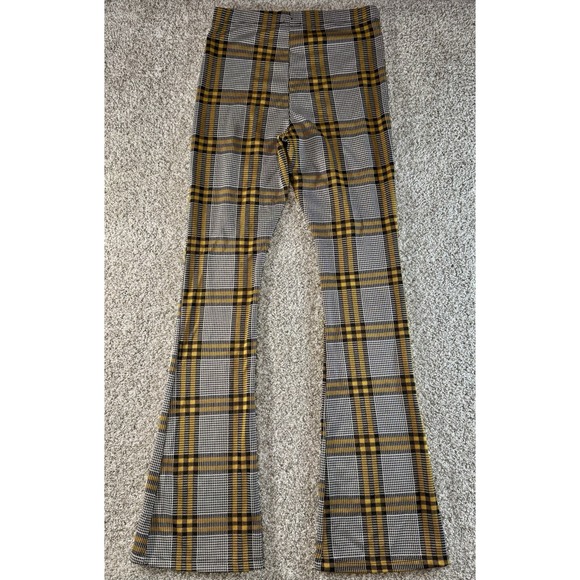TopShop Dress Pants Womens 8 Plaid Black & Yellow Retro 1970's Vibe Bootcut - Picture 5 of 5